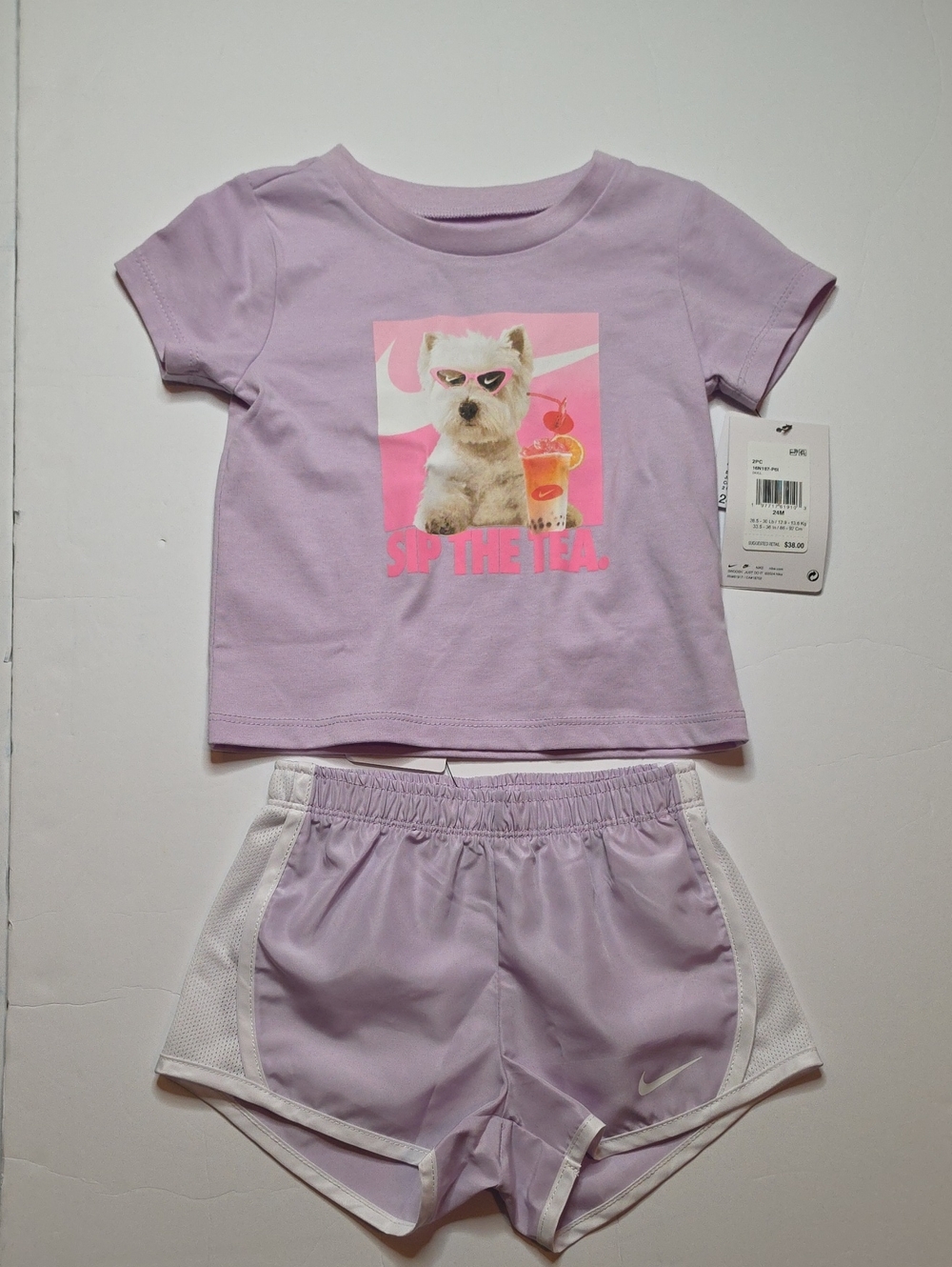 Nike Lilac Baby Two - Piece 'Sip The Tea' Tee & Shorts